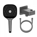 Комплект с лейкой Raglo R476.40.09 для душа душевая лейка 3 режима, шланг 1,5м, держатель лейки с подключением шланга латунь, графит