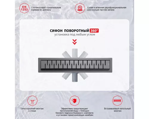Душевой трап Raglo R651.60.09 600мм, нержавеющая сталь, графит