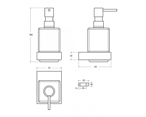 Диспенсер для мыла подвесной, стекло CEZARES SLIDER-SOIS-V-IN