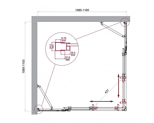 Душевой уголок BelBagno LUCE-A-22-80+30-C-Cr