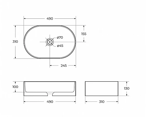 Раковина накладная керамическая 490х310х130мм BelBagno BB1497