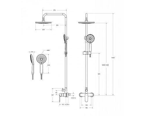 Душевая стойка со смесителем, верхним и ручным душем CEZARES STYLUS-CD-01