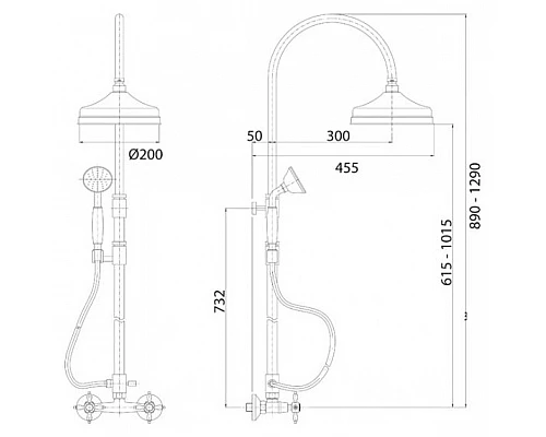 Душевая стойка со смесителем для верхнего и ручного душа CEZARES ATLANTIS-NOSTALGIA-CD-03/24