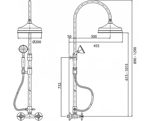 Душевая стойка со смесителем, верхним и ручным душем CEZARES LORD-CD-03/24-M