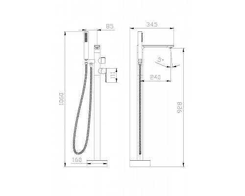 Напольный смеситель для ванны и душа, однорычажный с ручным душем CEZARES LUX-VDP-01