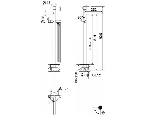 Напольный смеситель для ванны и душа CEZARES LEAF-VDP-NOP