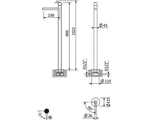 Напольный смеситель для раковины CEZARES LEAF-TVP-BIO