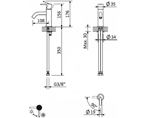 Смеситель для раковины однорычажный, с тонкой ручкой с донным клапаном CEZARES LEAF-LSM2-L-BIO