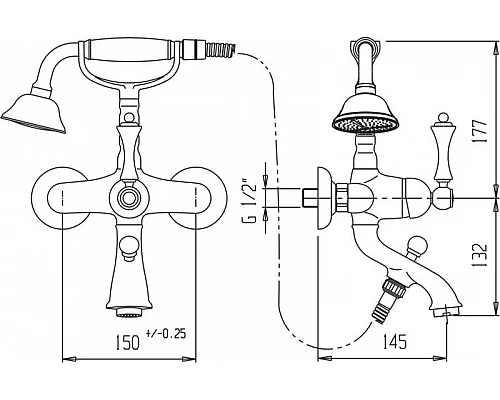 Смеситель для ванны и душа с ручным душем CEZARES MARGOT-VDM-NOP