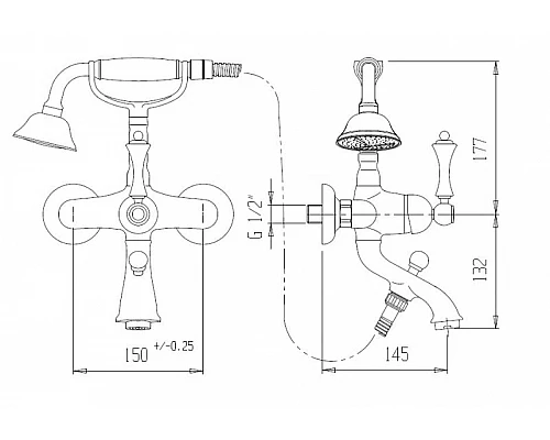 Смеситель для ванны с ручным душем CEZARES ATLANTIS-NOSTALGIA-VD-01