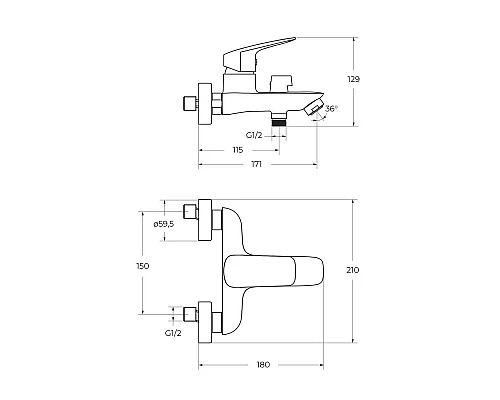 Смеситель для ванны и душа в комплекте с ручным душем, шлангом и держателем BelBagno DUE-VASM-CRM