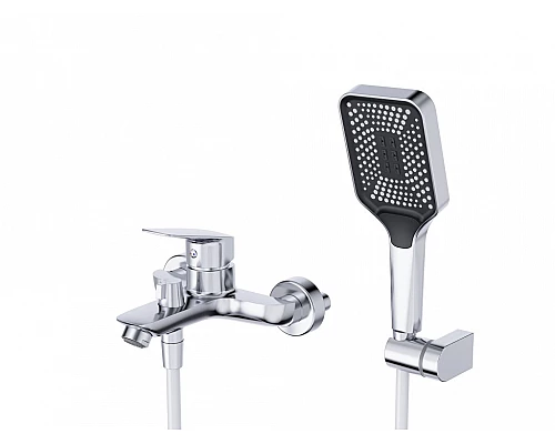 Смеситель для ванны и душа в комплекте с ручным душем, шлангом и держателем BelBagno DUE-VASM-CRM