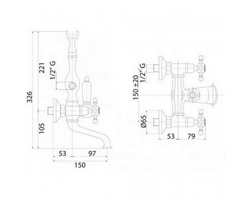 Смеситель на борт ванны с ручным душем, шлангом 150 см CEZARES GOLF-PBV-02-Bi