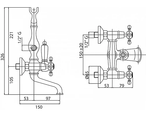 Смеситель на борт ванны с ручным душем шлангом 150см CEZARES NOSTALGIA-PBV-02-M