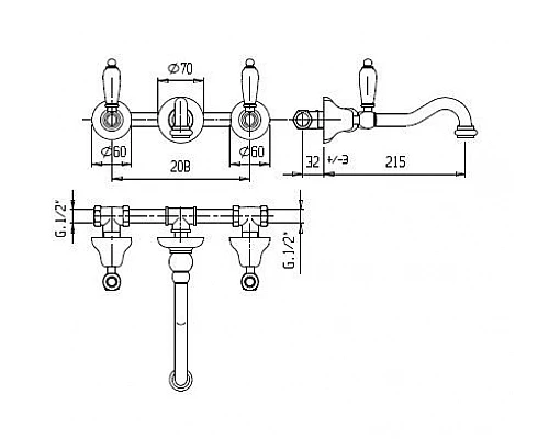Встраиваемый смеситель для раковины CEZARES NOSTALGIA-BLS1-02