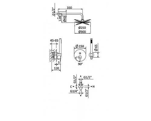 Душевая система CEZARES LEAF-DSIP-30-L-NOP черный матовый