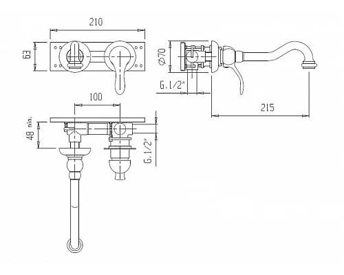 Встраиваемый смеситель для раковины CEZARES ELITE-BLS1-02-Bi