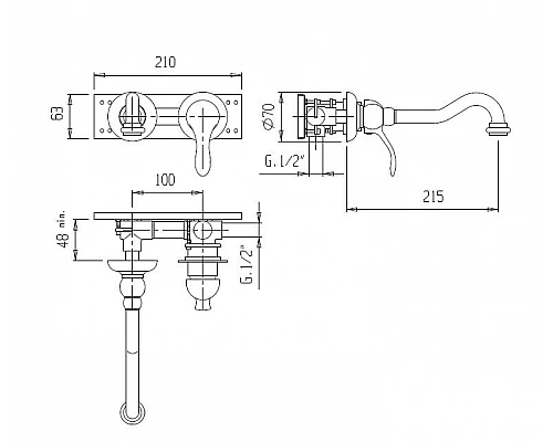 Встраиваемый смеситель для раковины CEZARES MARGOT-BLS1-03/24-Bi