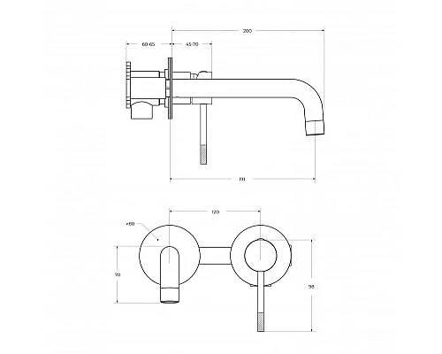 Смеситель для раковины встраиваемый с внутренней частью, без донного клапана CEZARES RELAX-BLI2-1-NOP-W0