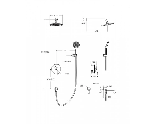 Душевой комплект встраиваемый с изливом BelBagno MARINO-VDSET-CRM