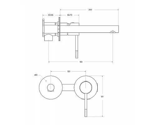 Смеситель для раковины встраиваемый с внутренней частью, без донного клапана CEZARES RELAX-BLI2-2-GM-W0