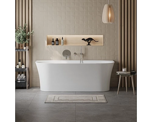 Пристенная, полукруглая акриловая ванна в комплекте со сливом-переливом BelBagno BB711-1700-750