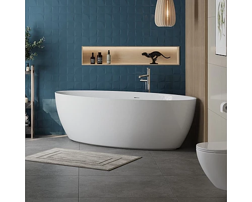 Отдельностоящая, полукруглая акриловая ванна в комплекте со сливом-переливом BelBagno BB707-1860-880