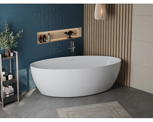 Отдельностоящая, полукруглая акриловая ванна в комплекте со сливом-переливом BelBagno BB707-1860-880