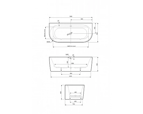 Акриловая ванна CEZARES METAURO-INT-Wall-180-80-60-W-MATT