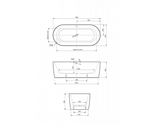 Акриловая ванна CEZARES METAURO-INT-Central-180-80-60-W-MATT