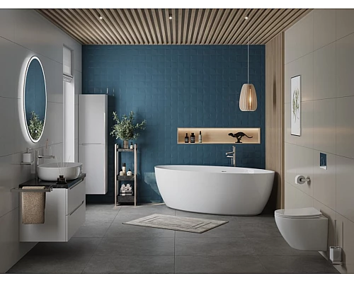 Отдельностоящая, полукруглая акриловая ванна в комплекте со сливом-переливом BelBagno BB707-1860-880