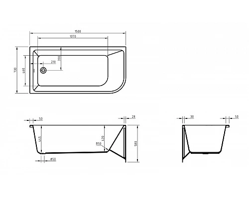 Пристенная, прямоугольная акриловая ванна в комплекте со сливом-переливом BelBagno BB712-1500-730-L левосторонняя