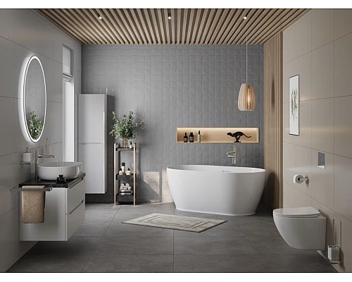 Отдельностоящая овальная акриловая ванна в комплекте со сливом-переливом BelBagno BB413-1500-800