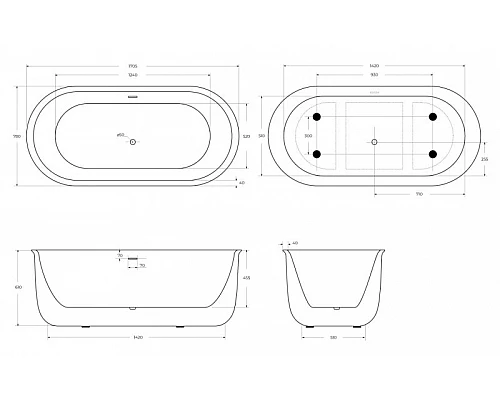 Отдельностоящая овальная акриловая ванна со сливом-переливом BelBagno BB709-1700-780-W/MC шоколад матовый