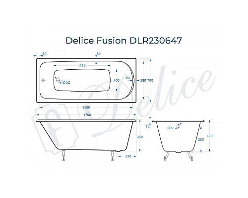 Ванна чугунная Delice Fusion 170х70 DLR230647