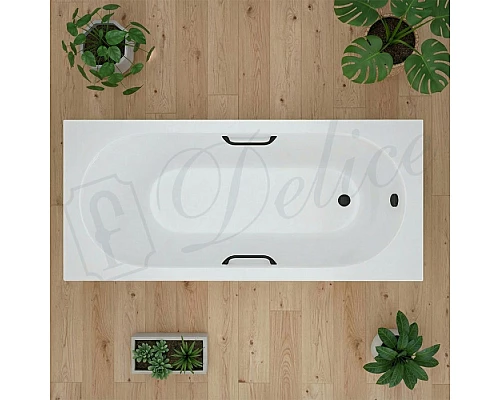 Ванна из литьевого мрамора Delice Bravo 160х70 глянцевая с черными ручками DLR330033RB-G