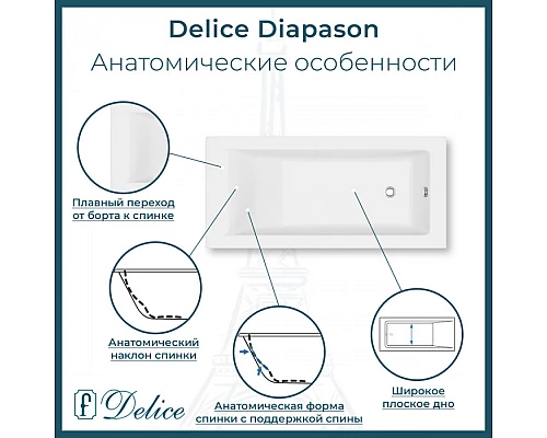 Ванна из литьевого мрамора Delice Diapason 170х80 матовая с черными ручками DLR330007RB-M