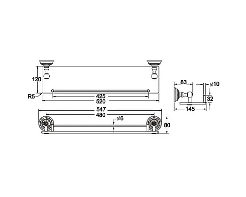 Приобрести Полка стеклянная 54,7 см Rose RG1419Q в магазине сантехники Santeh-Crystal.ru
