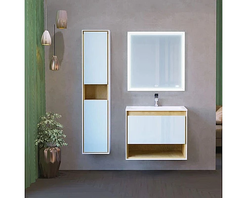 Приобрести Тумба белый/дуб 76,6 см Jorno Glass Gla.01.77/P/W в магазине сантехники Santeh-Crystal.ru