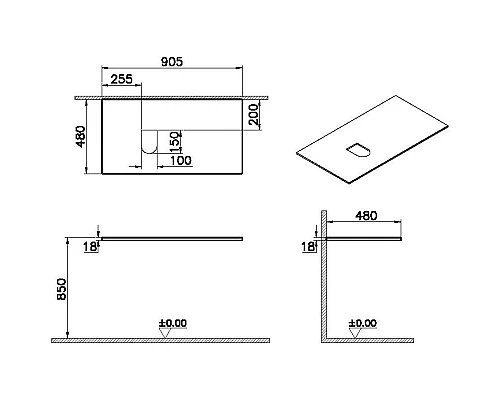 Приобрести Столешница 90,5 см дуб L VitrA Origin 65859 в магазине сантехники Santeh-Crystal.ru