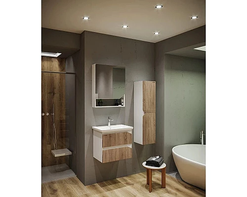 Купить Тумба дуб сонома/белый глянец 56,6 см Grossman Инлайн 106003 в магазине сантехники Santeh-Crystal.ru