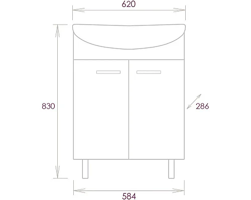 Купить Тумба с раковиной белый глянец 62 см Onika Коралл 106042 + UM-ERI60/1 в магазине сантехники Santeh-Crystal.ru