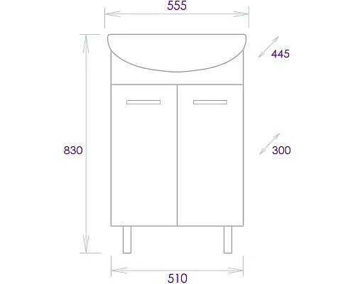 Купить Тумба с раковиной белый глянец 55,5 см Onika Коралл 105558 + 4620008192765 в магазине сантехники Santeh-Crystal.ru