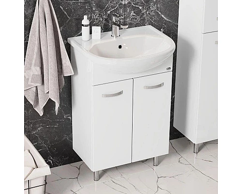 Приобрести Комплект мебели белый глянец 55,5 см Onika Коралл 105558 + 4620008192765 + 205501 в магазине сантехники Santeh-Crystal.ru