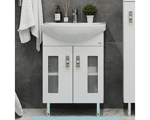 Приобрести Комплект мебели белый глянец 55 см Onika Кристалл 105555 + 1WH501702 + 205818 в магазине сантехники Santeh-Crystal.ru