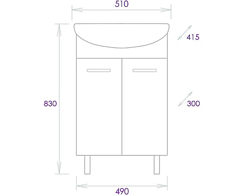 Купить Тумба с раковиной белый глянец 51 см Onika Коралл 105032 + 4620008192758 в магазине сантехники Santeh-Crystal.ru