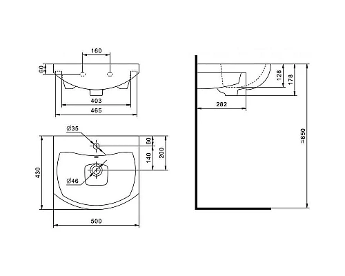 Купить Комплект мебели белый глянец 50 см Onika Лига 105030 + 1WH501701 + 205202 в магазине сантехники Santeh-Crystal.ru