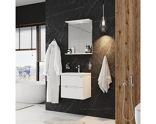 Приобрести Тумба с раковиной белый глянец 50 см Onika Айленд 105021 + 4630055557578 в магазине сантехники Santeh-Crystal.ru