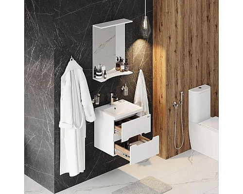 Приобрести Тумба с раковиной белый глянец 50 см Onika Айленд 105021 + 4630055557578 в магазине сантехники Santeh-Crystal.ru