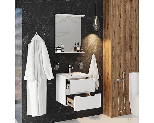 Заказать Комплект мебели белый глянец 50 см Onika Айленд 105021 + 4630055557578 + 205206 в магазине сантехники Santeh-Crystal.ru